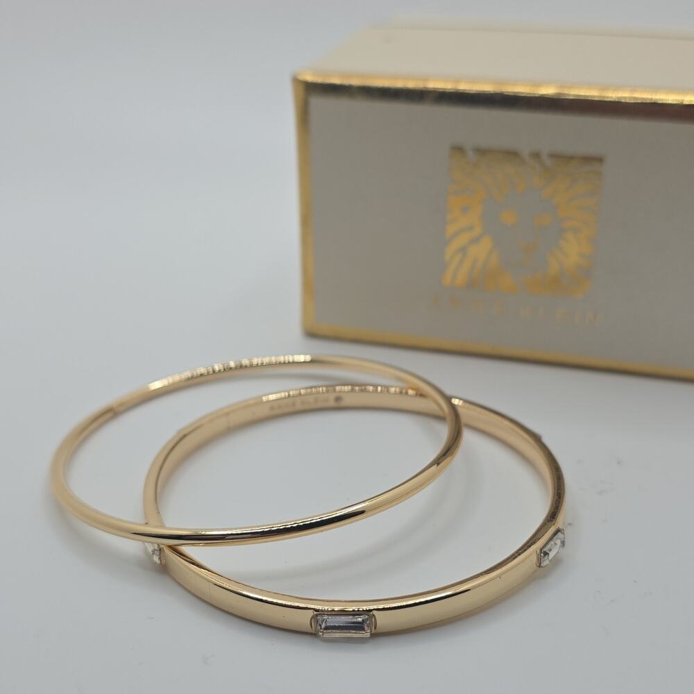 Anne Klein Gold Tone Baguette White Crystal Bangle Bracelet Signed